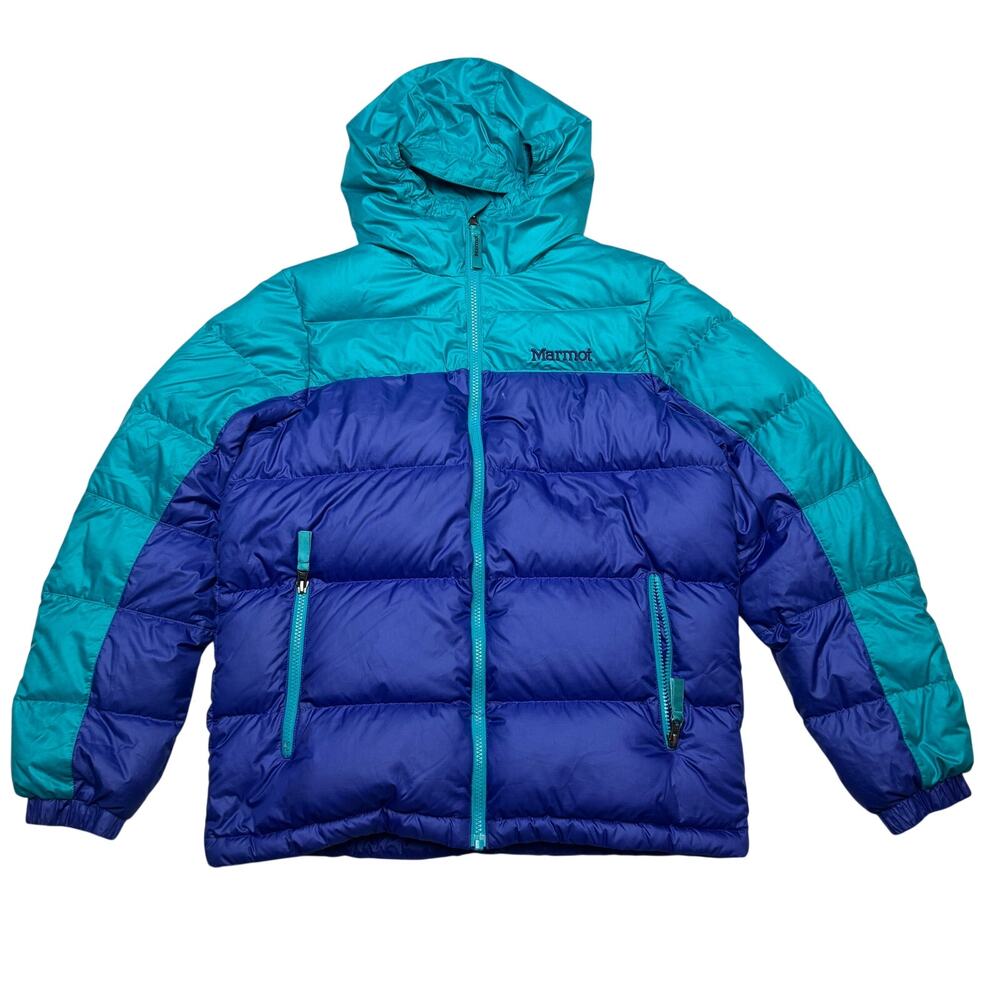 Marmot Kids Guides Down Hoody Blue 700 Fill Puffer Jacket Youth XL Gorpcore